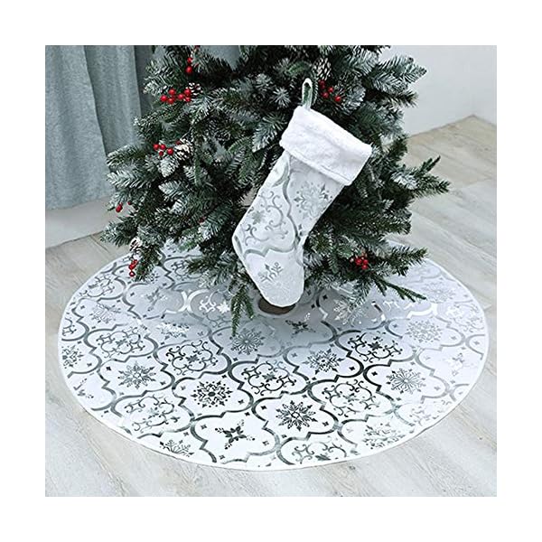 White christmas tree skirt 48 inches large red flannel tree mat with gilded christmas patterns skirt for xmas tree holiday party decorations indoor outdoor with 1 christmas stocking white  urban country home decor