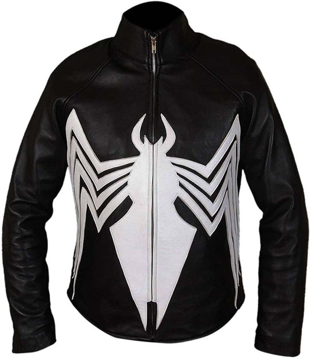 venom Crawal Faux PU Mens Black Leather Jacket