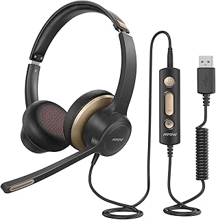 Mpow HC6 USB Headset with Microphone, Comfort-fit Office Computer Headphone, On-Ear 3.5mm Jack Call Center Headset for Cell Phone, 270 Degree Boom Mic, in-line Control with Mute for Skype, Webinar