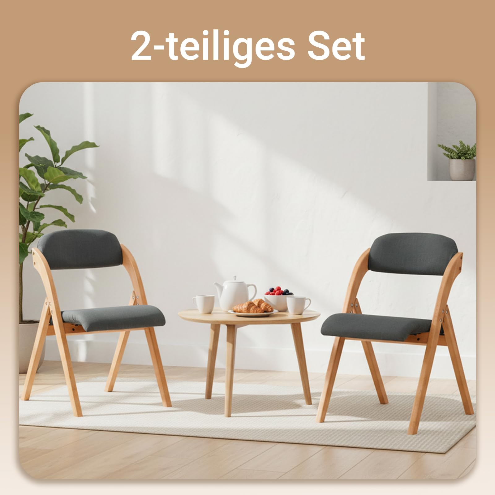 SoBuy Klappstuhl Holz gepolstert 2er Set - Ergonomischer Küchenstuhl & Esszimmerstuhl, Faltbar & Platzsparend, Fertig Montiert, Für Küche, Balkon, Büro, Dunkelgrau 47,5 x 77 x 59 cm FST92-SGx2