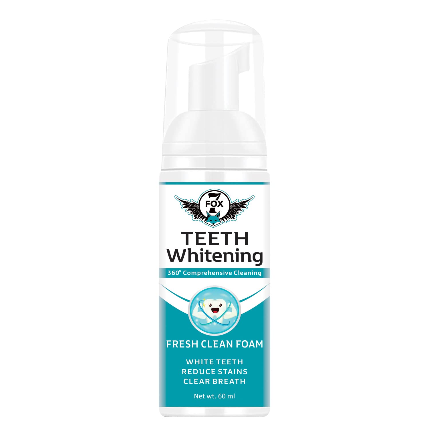 7 Fox Teeth Cleansing Foaming Toothpaste, Cleaning Germs, Freshen Breath, and Remove Plague Stains, 60ml