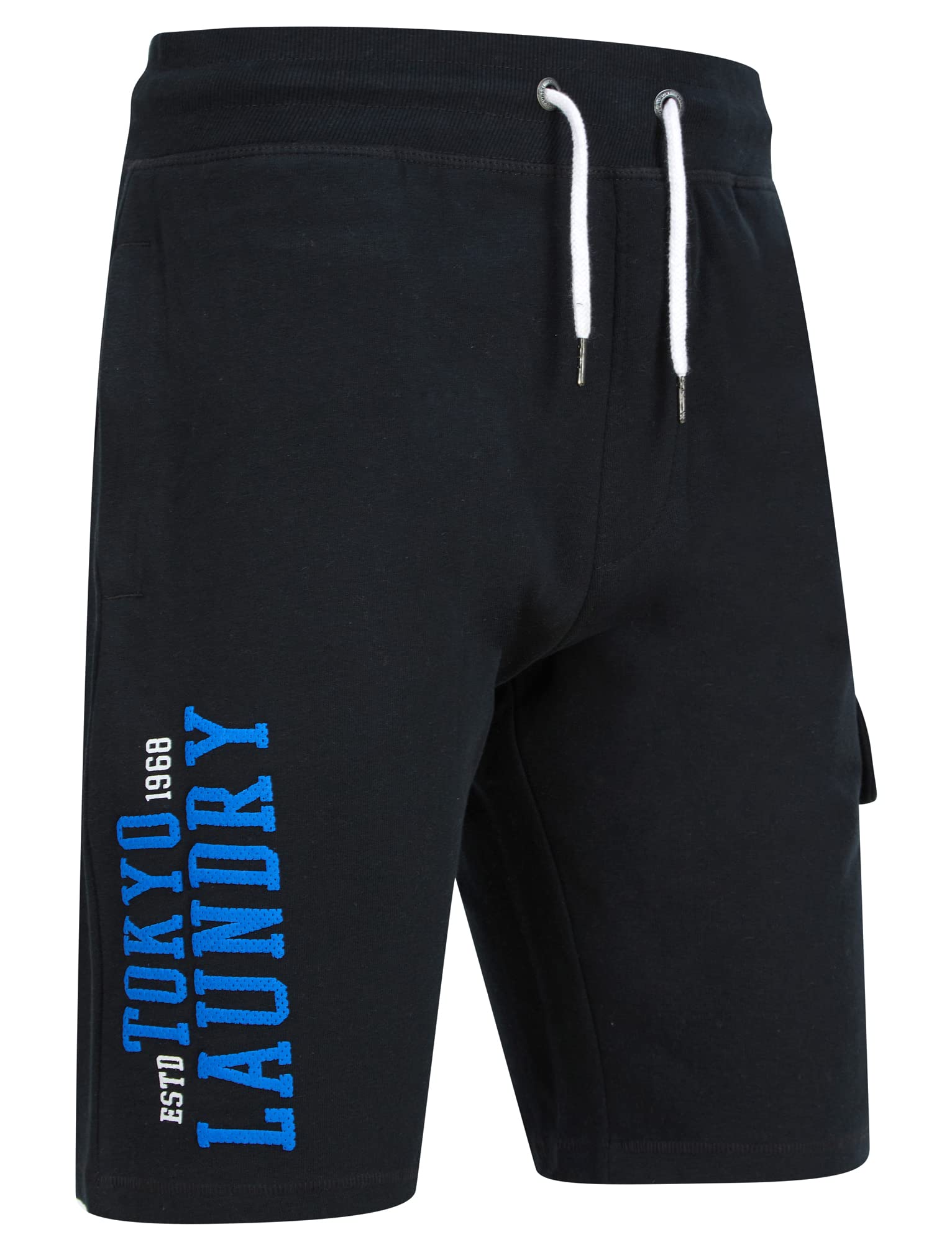 Tokyo Laundry Men's Jet Black Multi-Pocket Brushback Fleece Jogger Cargo Shorts