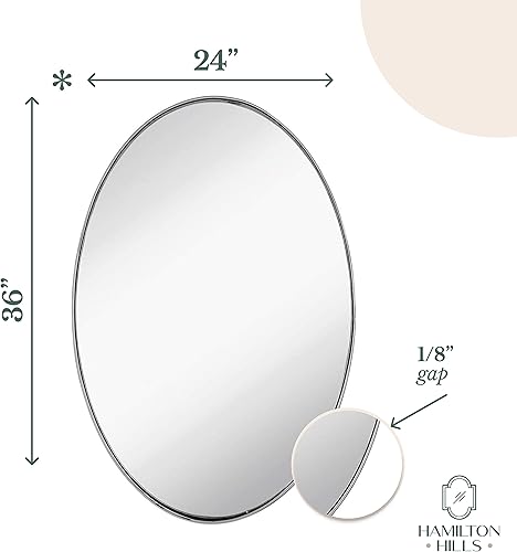 Miniatura 3 de Hamilton Hills Espejo ovalado grande de 24 x 36 pulgadas con marco de metal pulido, diseño clásico contemporáneo profundo, espejo circular