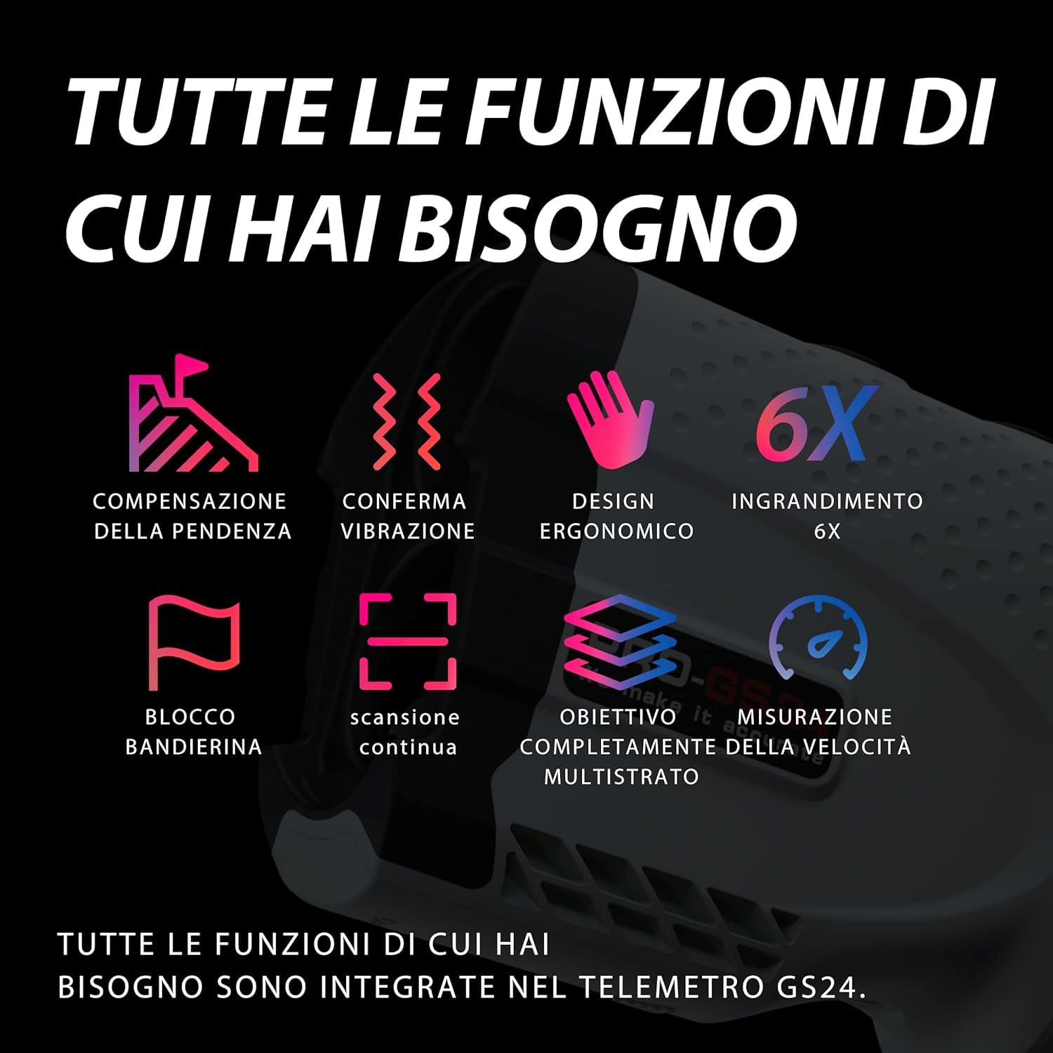 Gogogo Sport Vpro Telemetro Golf 1097 M(1200 Iarde) con Pendenza OFF/ON, Magnetica Telemetri con Ingrandimento 6X per Blocco della Bandiera e Vibrazione,Scansione, Velocità, sin AAA Batteria