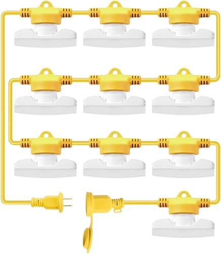 Luz de trabajo temporal LED, 90 W, 10500 lúmenes, 5000 K, 100 pies, 10 enchufes, luz de temperatura LED para construcción, taller, almacén, listado