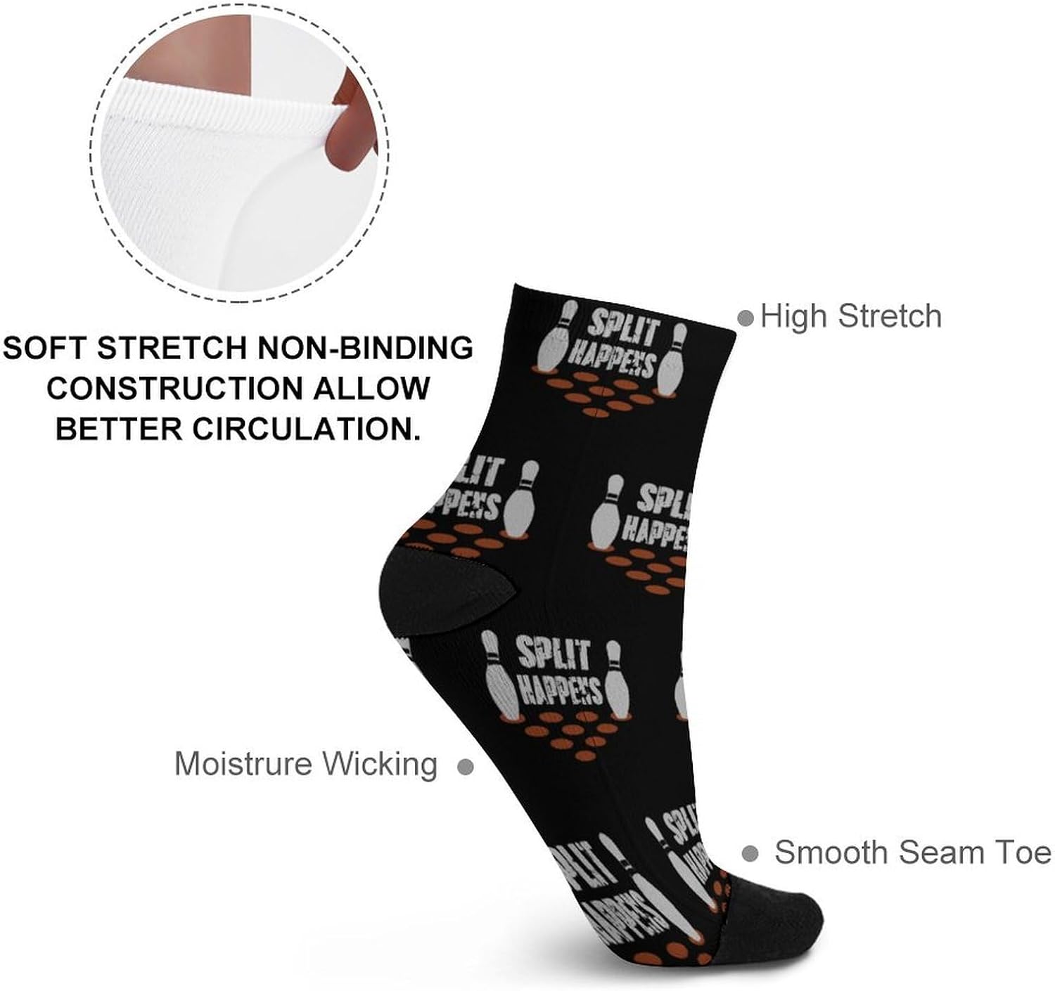 Split Happens Bowling Knee High Socks Athletic Long Stockings Sport Casual Crew Tube Sock Boot