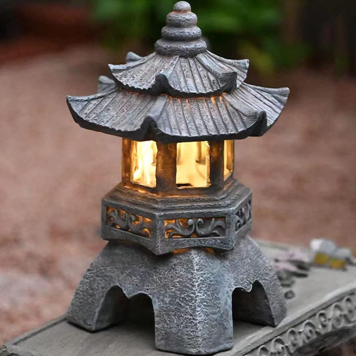 Retro Solar Pagoda Lampa Ogrodowa Wieża Oświetleniowa Statua Ltern Ip55 Wodoodporna Słoneczna Lampa Led Rzeźba Na Zewnątrz Trawnik Wystrój Ogrodu, 1pc
