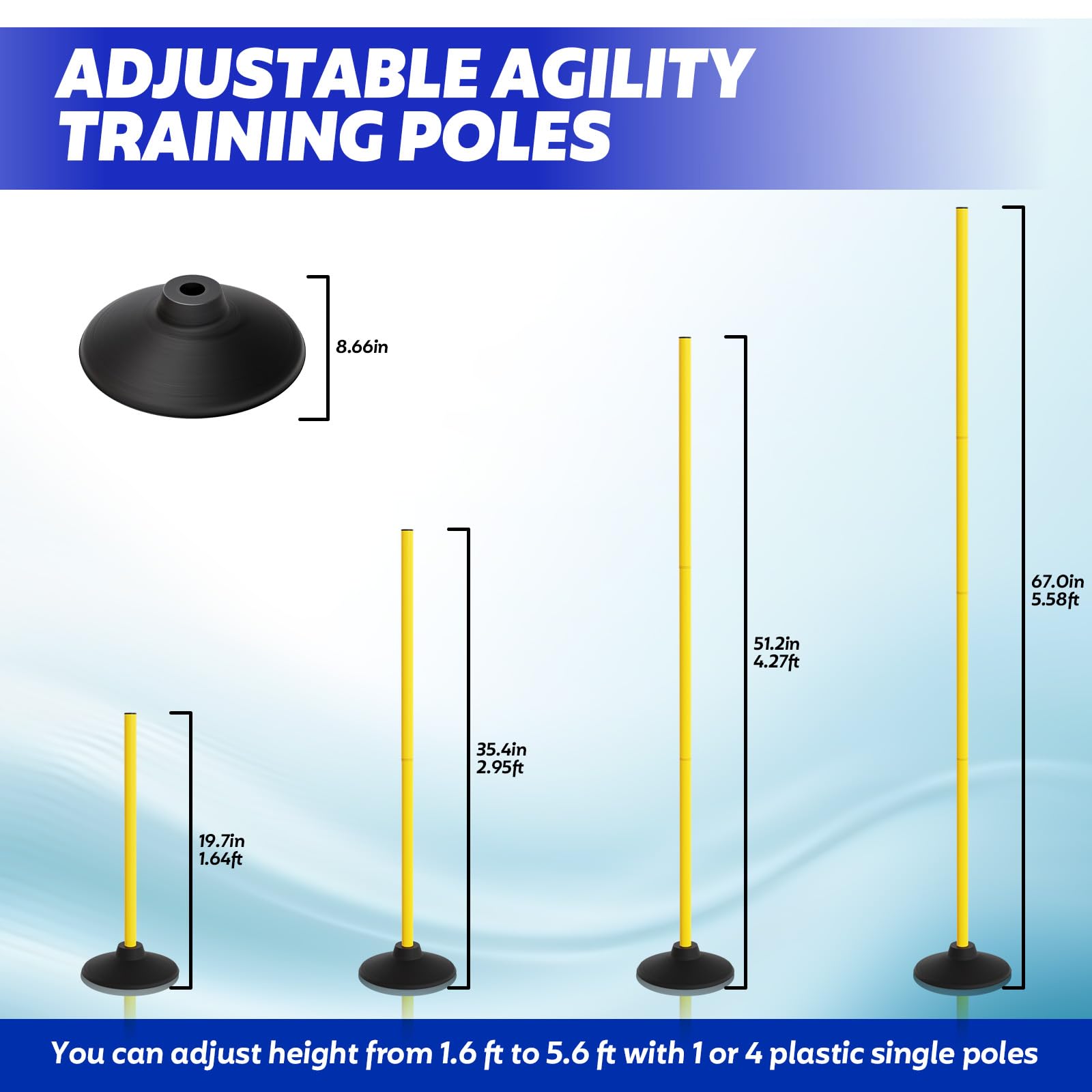 FAHKNS Agility-Stöckeset, 6-teilig, verstellbare Geschwindigkeitstrainingsausrüstung für Fußball, Basketball, Fußball, Hund, abnehmbare Agility-Trainingsstöcke mit Gummiunterseite