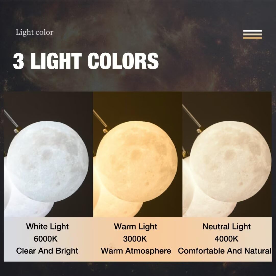 Creativo Combinato LED Combinato 3D Luna Lampada da Soffitto a Sospensione Lampadario Luna Camera dei Bambini Plafoniera per Camera da Letto, Soggiorno, 42W, 3 Illuminazione