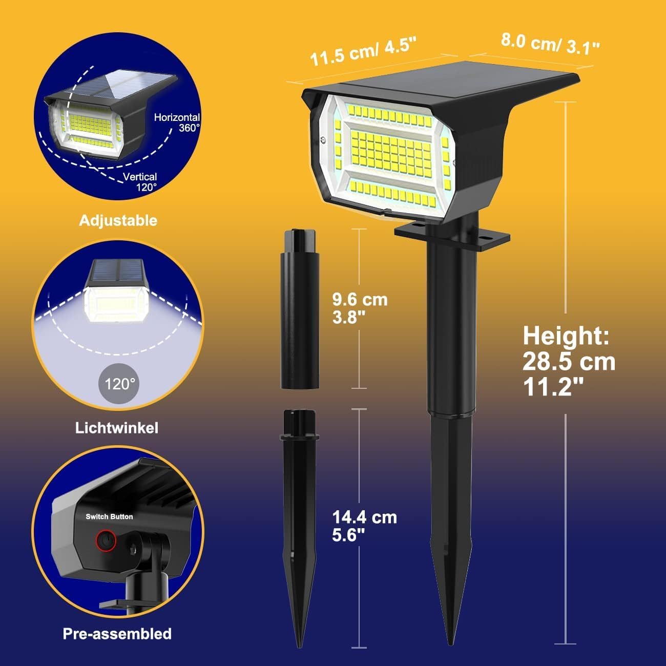 LOTMOS Luces Solares LED Exterior Jardin [4 Paquete/72LED] Focos LED Exterior Solares, Impermeable IP65 Luz Solar Potente Foco Lampara Solar Jardin Exteriores Suelo (Blanco Calido)
