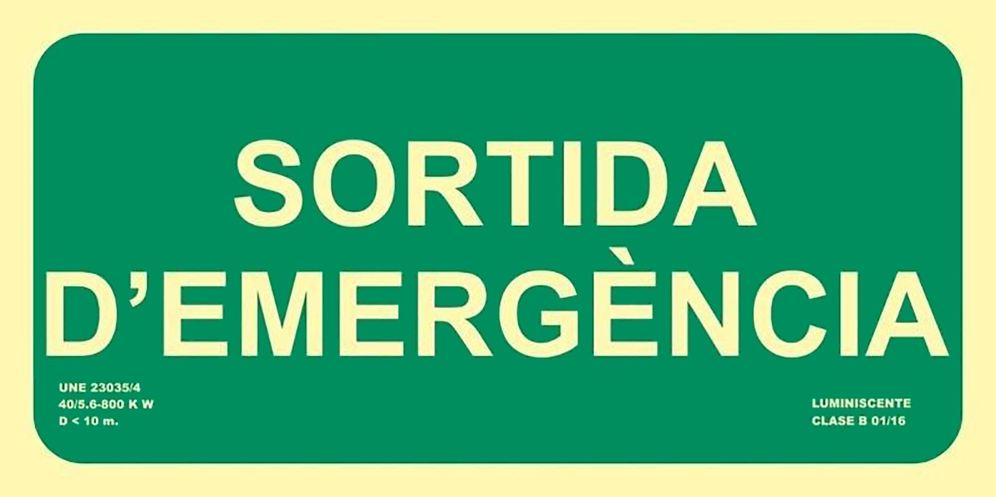 MovilCom® - Señal luminiscente SORTIDA D'EMERGENCIA PVC 0,7mm Clase B594X297mm homologado nueva legislación (ref.FRD1H006-C)
