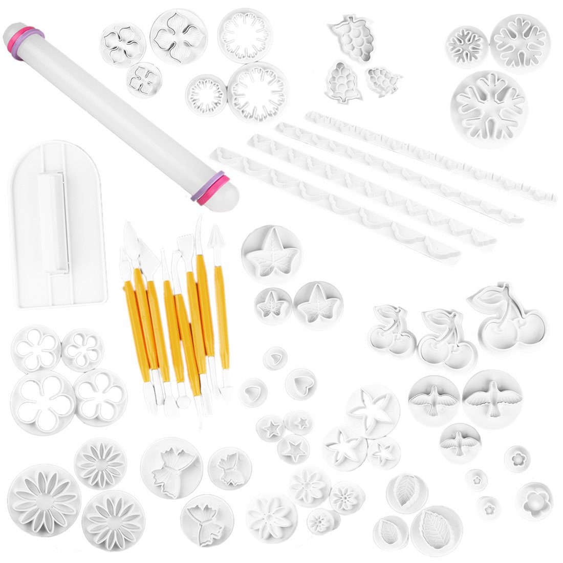 Ruilogod 21 Conjuntos (68pcs) Detalle Detalle Herramienta Herramienta Fondant Cortador de pastel Glaseado Molde Molde Molde Sugarcraft Icing Decorating Flower Modeling Herramientas