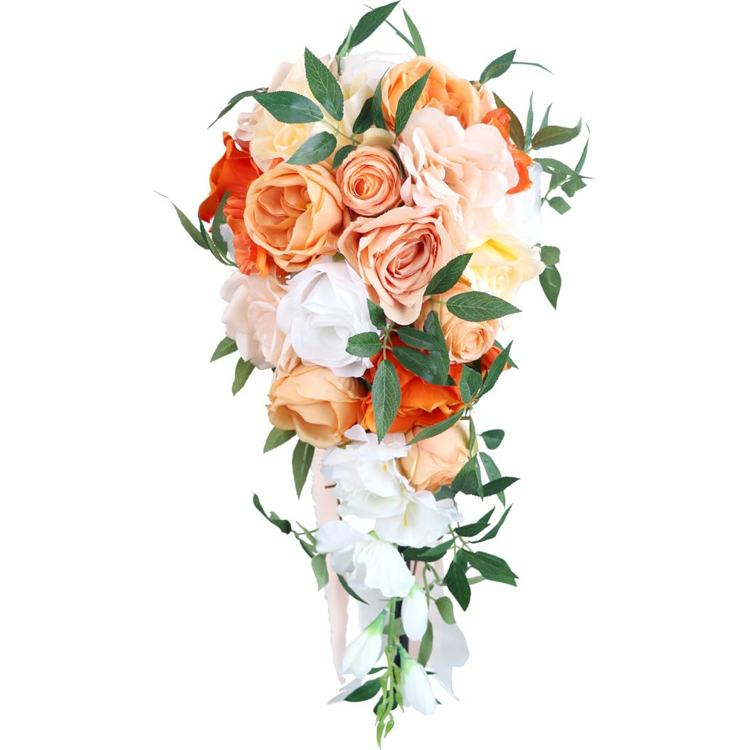 HUFFA Elegant Water Drop Waterfall Bouquet for Weddings - Artificial Bride Flowers