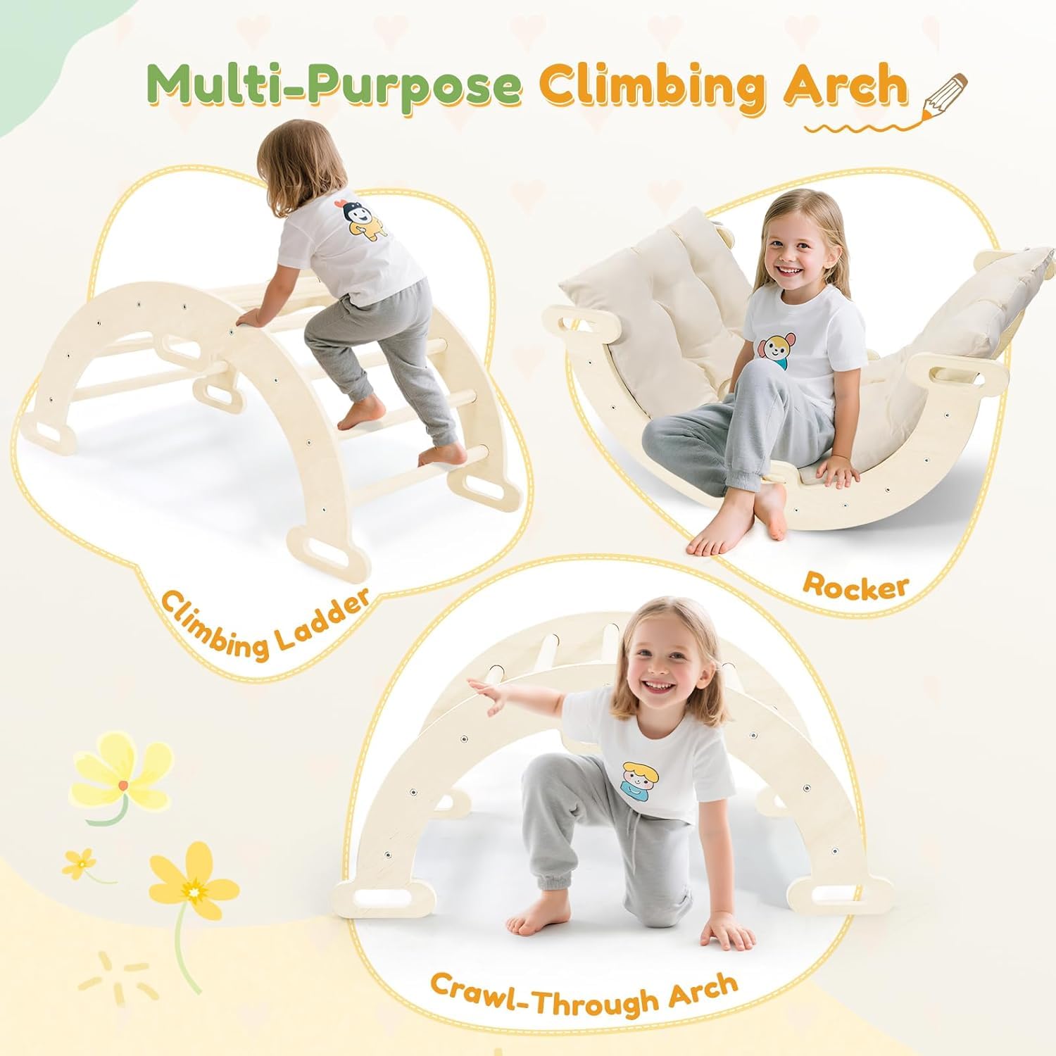 STYPLZ Impalcatura da arrampicata per interni, Set di arrampicata Montessori per bambini piccoli con struttura triangolare per arrampicata (2 piccole, cuscinetti in spugna inclusi)