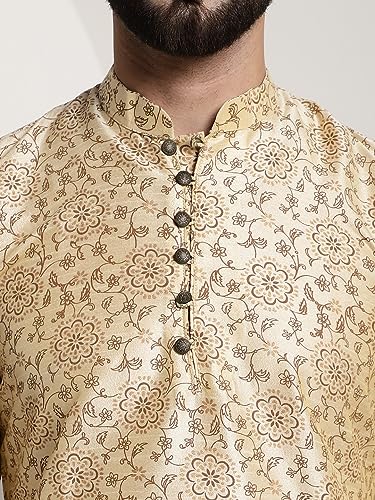 Image of SOJANYA (Since 1958 Men's Silk Blend Printed Kurta and Churidar Pyjama Set