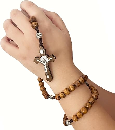 Miniatura 2 de Rosario de cuentas de madera negra, collar de cruz hecho a mano para oración y meditación, Madera, No es una piedra preciosa