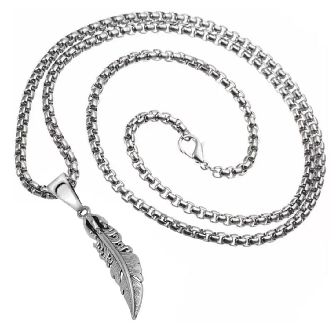 M Men Style Valentine Gift Mens Feather Charm Silver Stainless Steel Pendant Necklace Chain (B0BJ98W5SD) Amazon Price History, Amazon Price Tracker