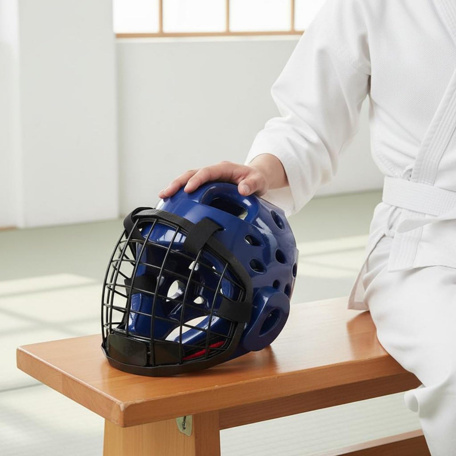 Casco Protettivo con Griglia Design Traspirante con Maschera Chiusura, Casco Boxe, Caschetto da Taekwondo per Principianti