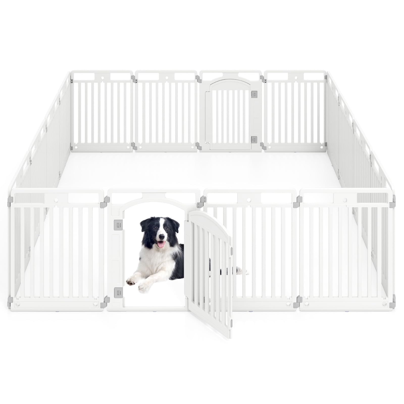 GYMAX Recinto per Animali Domestici, Parco per Cani Modulabile e Portatile con Porta Bloccabile, Interno & Esterno, Facile da Pulire, Uso Versatile con Ventose e Picchetti, 128x128x80 CM