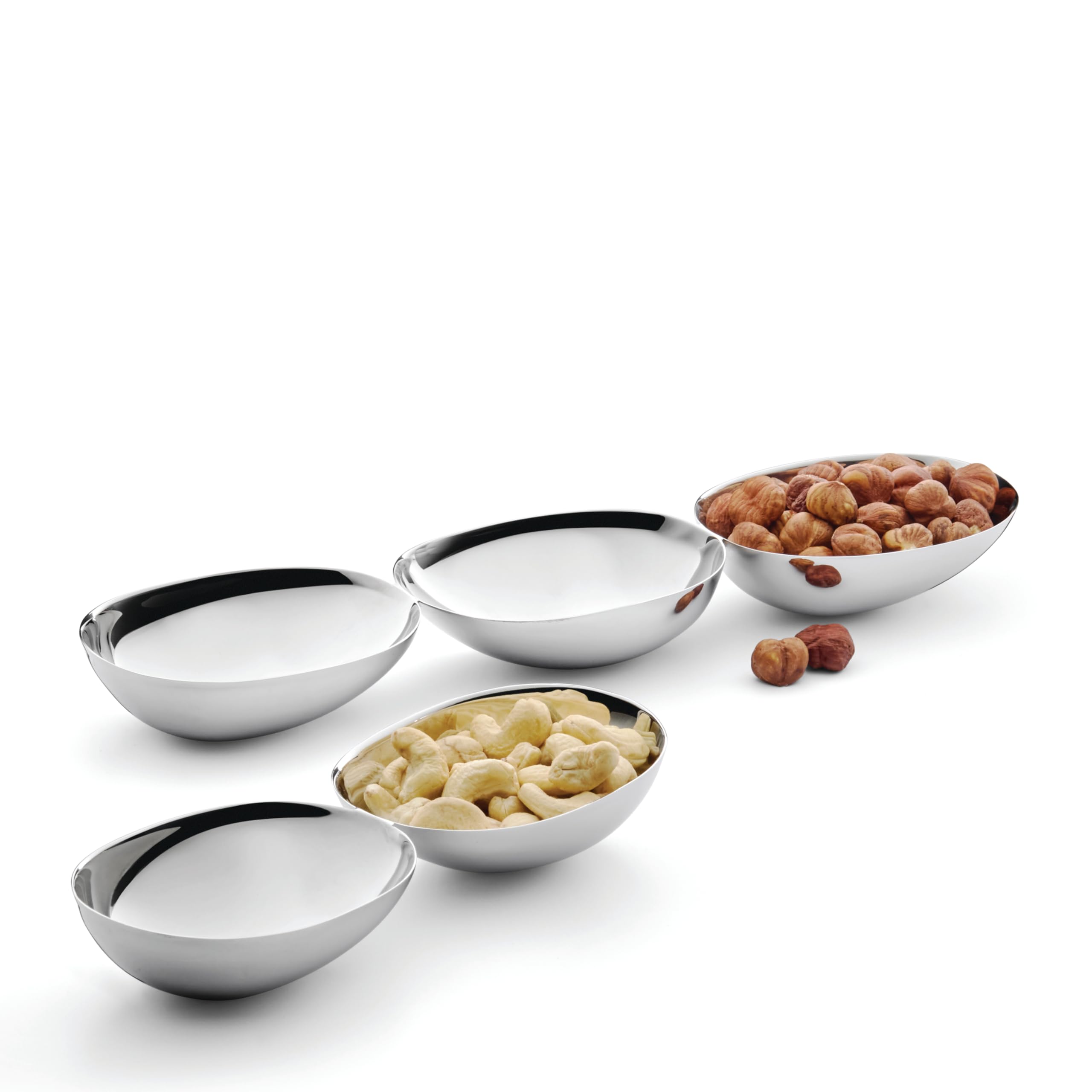 Philippi - PEBBLES - hochglanzpolierte Edelstahl-Schalen, Modern-Schlicht, Snack-Serviergeschirr, Duo & Trio Set, Silber, Multifunktional, Oval, für Oliven & Snacks (Trio)