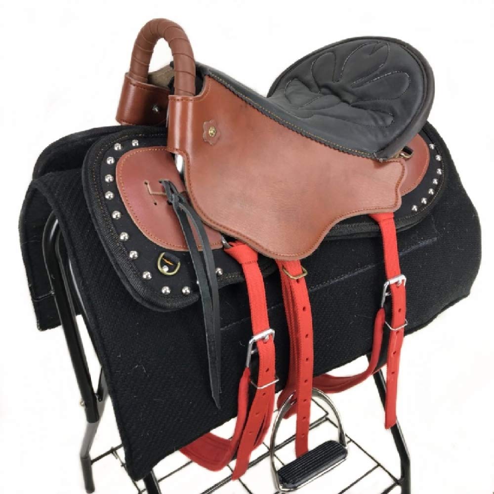 CLBING Cavallo da Sella Turisti con Maniglie con Sella in Cuoio Sella Esercito Sella Cavallo da Sella Completo Forniture Equestri,A-L