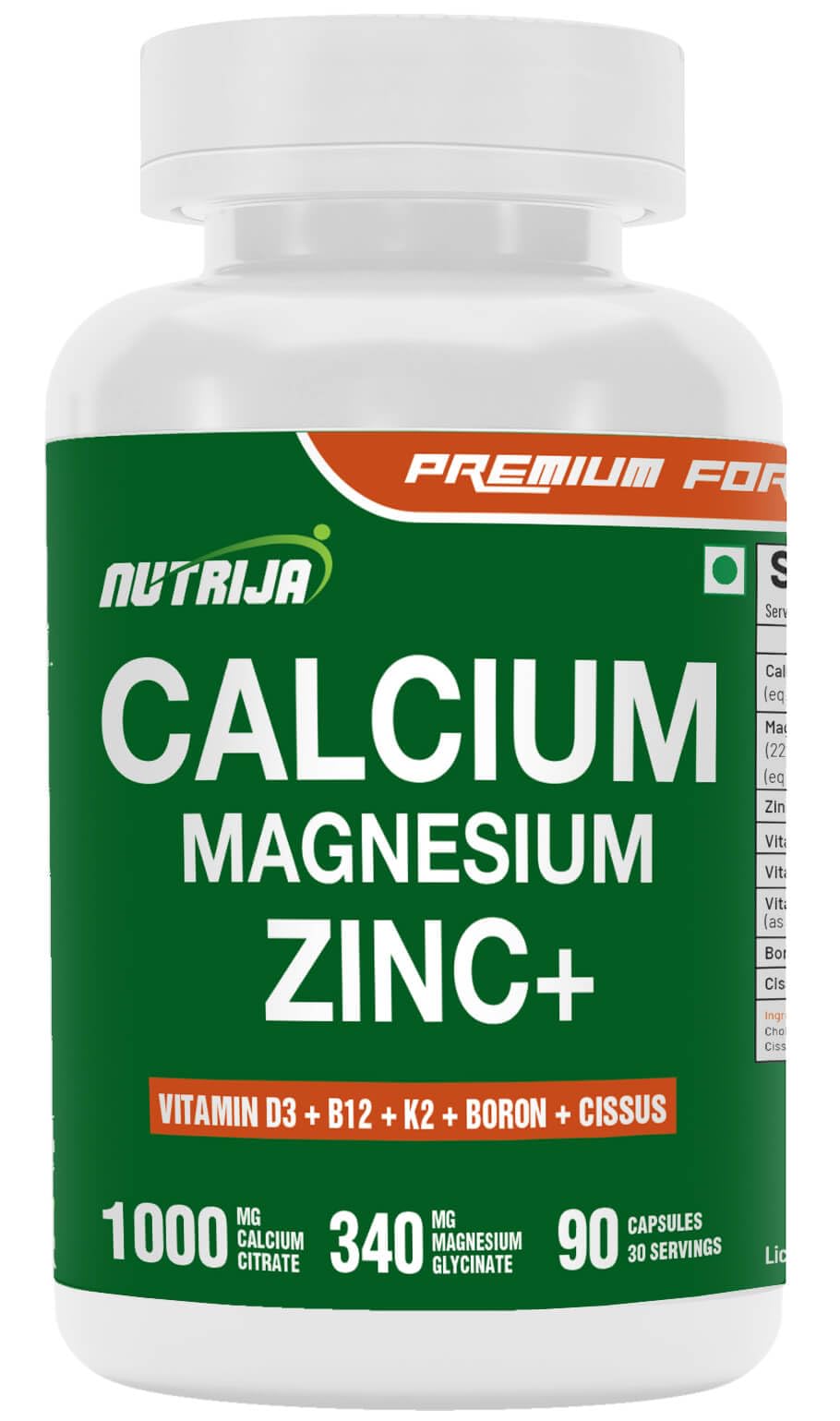 Calcium Magnesium Zinc with Vitamin D3, Boron, K2 & B12 | Complete Bone Health & Joint Support Supplement for Men & Women (90 Capsules)
