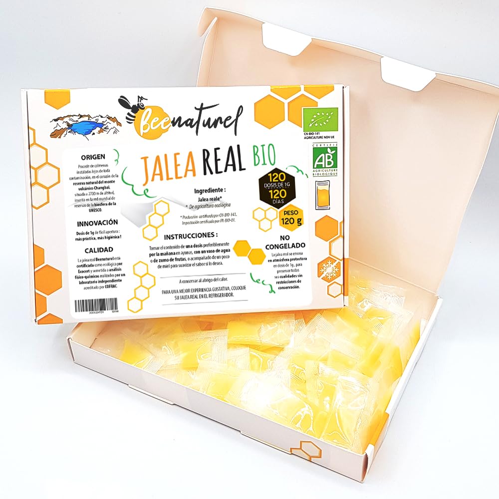 Jalea Real Ecológica 120g | 120 dosis de 1g | Programa de invierno 4 meses | Jalea Real fresca pura francesa | Inmunidad adultos y niños | 100% Natural