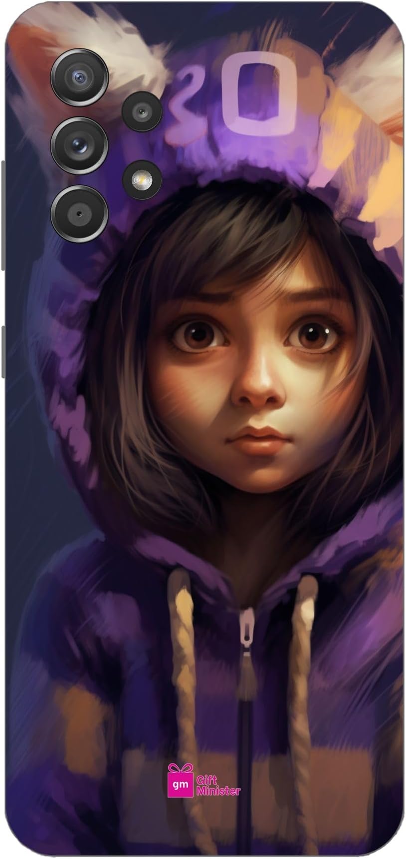 Gift Minister Hard Designer Mobile Case for Samsung Galaxy A52 5G Back Cover Brown - Girl Purple Robe Wearing Elf Hat Word Ello Abstract Cats Blue Soft Brush Attention Fur Feathers 1Pcs 1701A