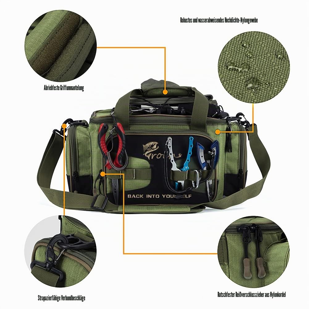 Croch Angeltasche für Angelgeräte und Angel Zubehöre mit Gürtel & Schultergurt Armee-Grün Gürtel & Schultergurt Armee-Grün