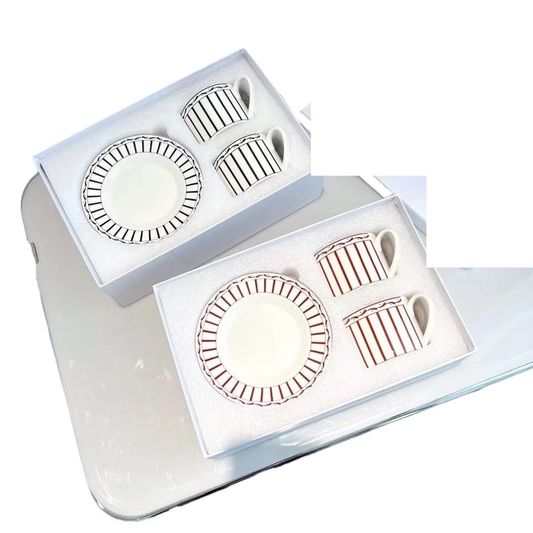 MUZIT Keramikbecher, Paar Keramik Tasse 2 Sets Knochenkaffeetasse und Untertasse 2 Tassen 2 Untertassen Nachmittag Tee Kaffee Set(White)