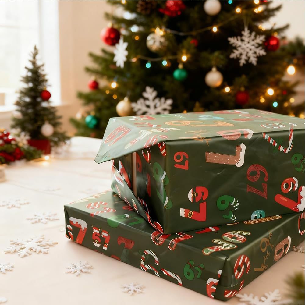 5 szt. zabawny papier do pakowania 67 Edition – Meme Gift Wrap na Boże Narodzenie 6 7 papier do pakowania unikalna zgnilizna mózgu Gen A Meme rolka papieru vintage sześć siedmiu dekoracji