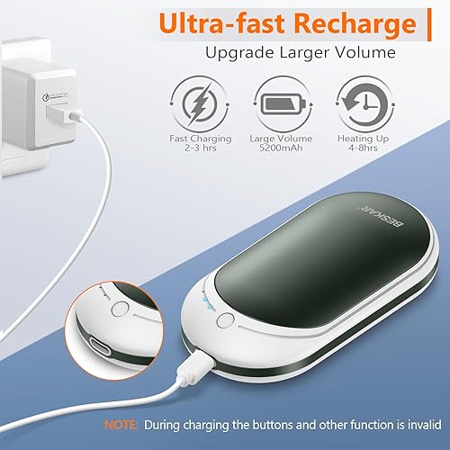 Miniatura 33 de BESKAR Calentador de manos recargable, calentador de manos eléctrico de 5200 mAh, calefacción de doble cara, carga rápida USB, calentador de manos