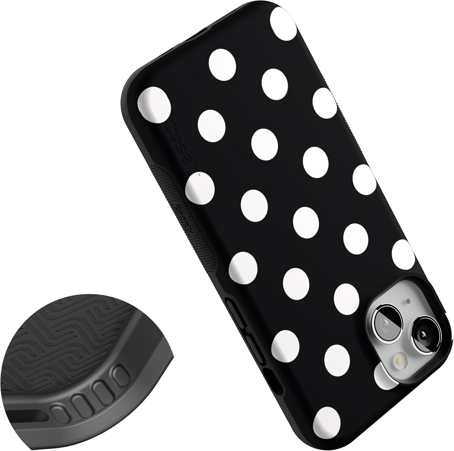 Casely iPhone 14 Case | High Contrast | Black Polka Dot | Bold Protective Design | Compatible with MagSafe