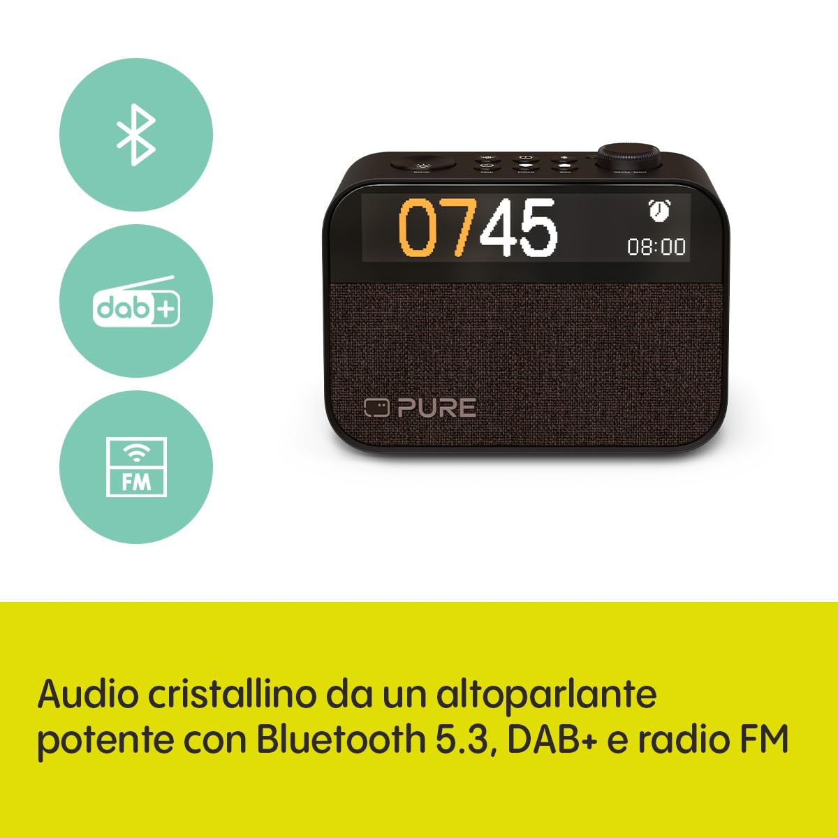 Pure Moment Sveglia da Comodino e Ufficio (Radio Digitale DAB+/FM, Bluetooth, Macchina del Rumore Bianco, Aiuto per il Sonno, Luce Sveglia, Luce Notturna, Display Dimmerabile) Nero