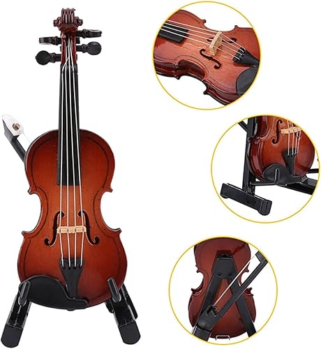 Miniatura 6 de Agatige Violín en miniatura, mini violín de madera, exhibición de modelo de adorno musical, artesanía de madera, mini instrumento musical modelo con