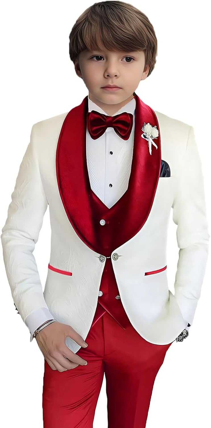 3 Piece Boys Suit Set Slim Fit Kids Blazer Dresswear Tuxedo Jacket Pants Size 3-16 Years Party Wedding Outfit