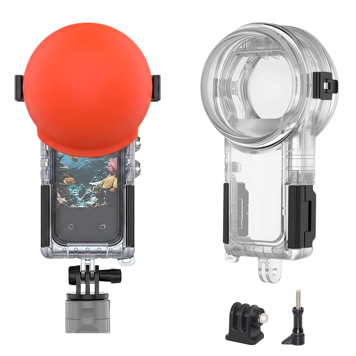 60m Invisible Étui Plongée Compatible avec Insta360 X5（Rouge-Orange） | 196 ft Depths étanche Boîtier, Anti-Buée, Anti-Buée 360° sous-Marine Protection, Plongée Surf Plongée Tuba Ski-Rouge-Orange