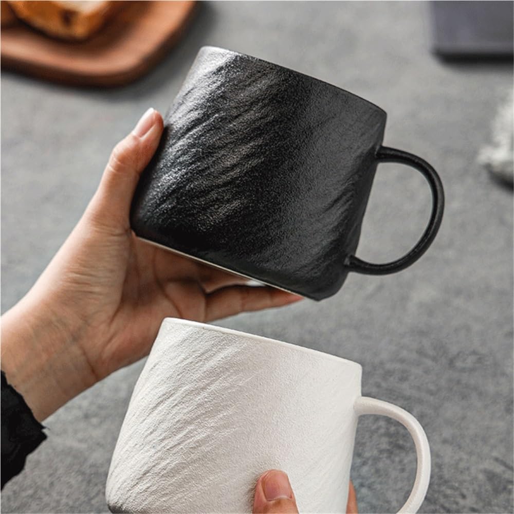Kubek do kawy Matowy kubek o fakturze kamienia, ceramiczny do kawy w dwóch kolorach, zestaw 1, dużej pojemności 16,91 uncji, męskich kubków wody Kubki(Biały)