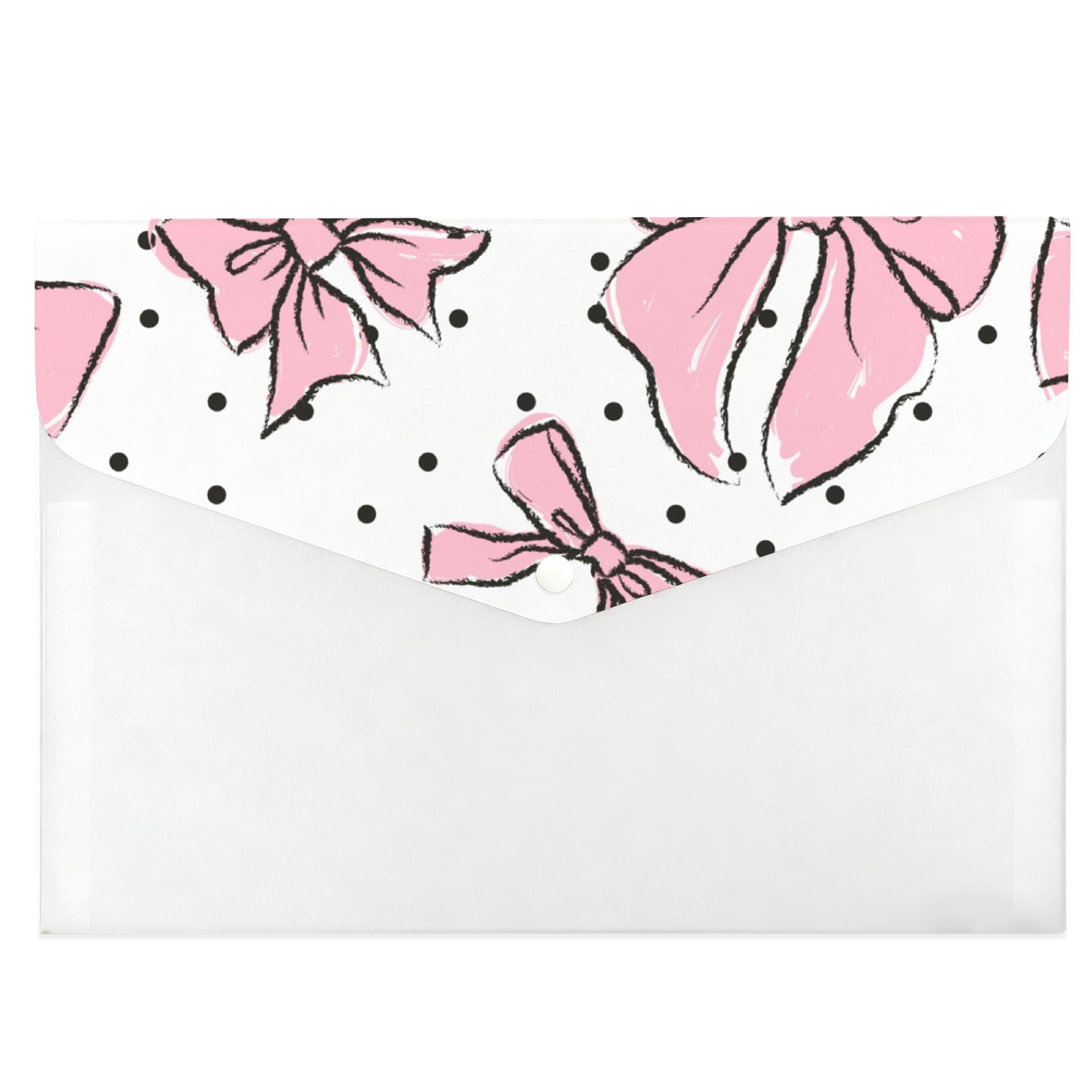 Pink Bows Plastic Folders A4, Envelope Folders A4, Folder with Pockets, Student Essentials for University Plastic Wallets, Concertina File with Snap Button, Pockets for School Office Home Travel