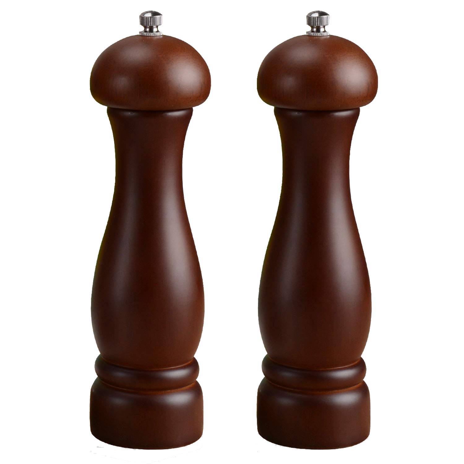 Haomacro Salt and Pepper Grinder Set,Refillable Wooden Pepper Salt Mills Wood Salt Grinder Set Shakers with Adjustable Ceramic Core,Classic Brown Salt Grinder Pepper Mill-8 Inch -Pack of 2