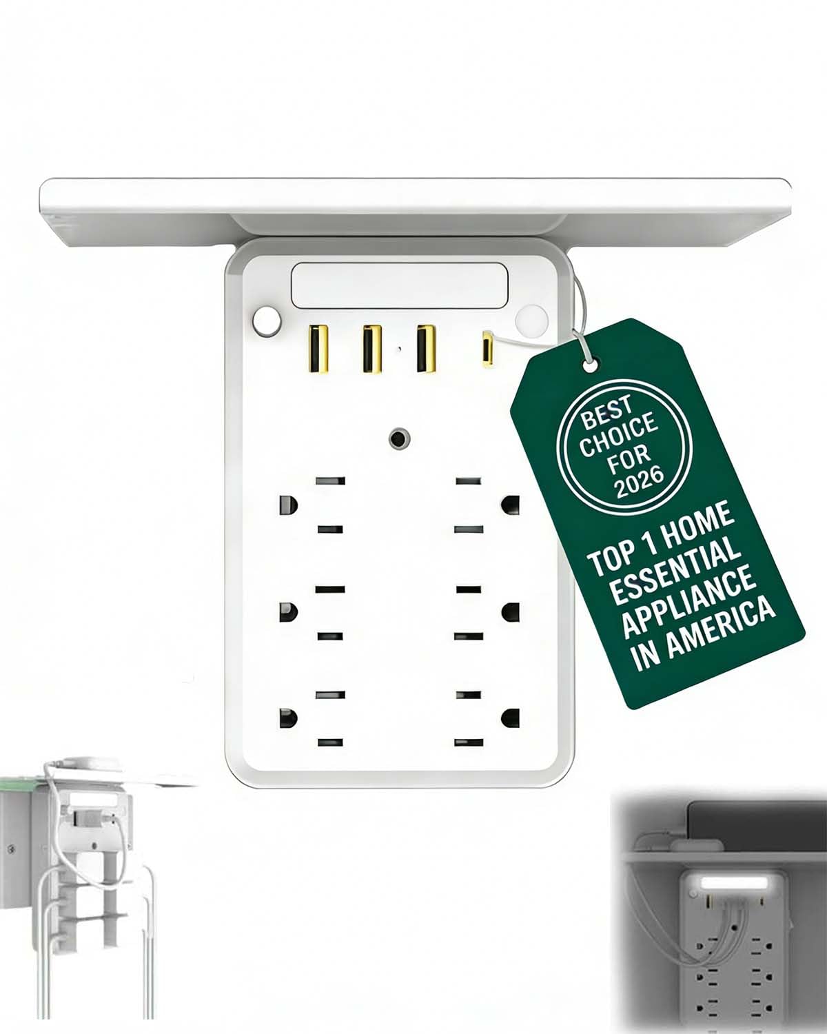 Outlet Shelf Wall Bathroom Extender with Cord Storage USB Charging Ports Extendable Snap Night Lights Plug in Power Box Saver Bedroom Dorm Organization Splitter Smart Home Station Easy(1pc)