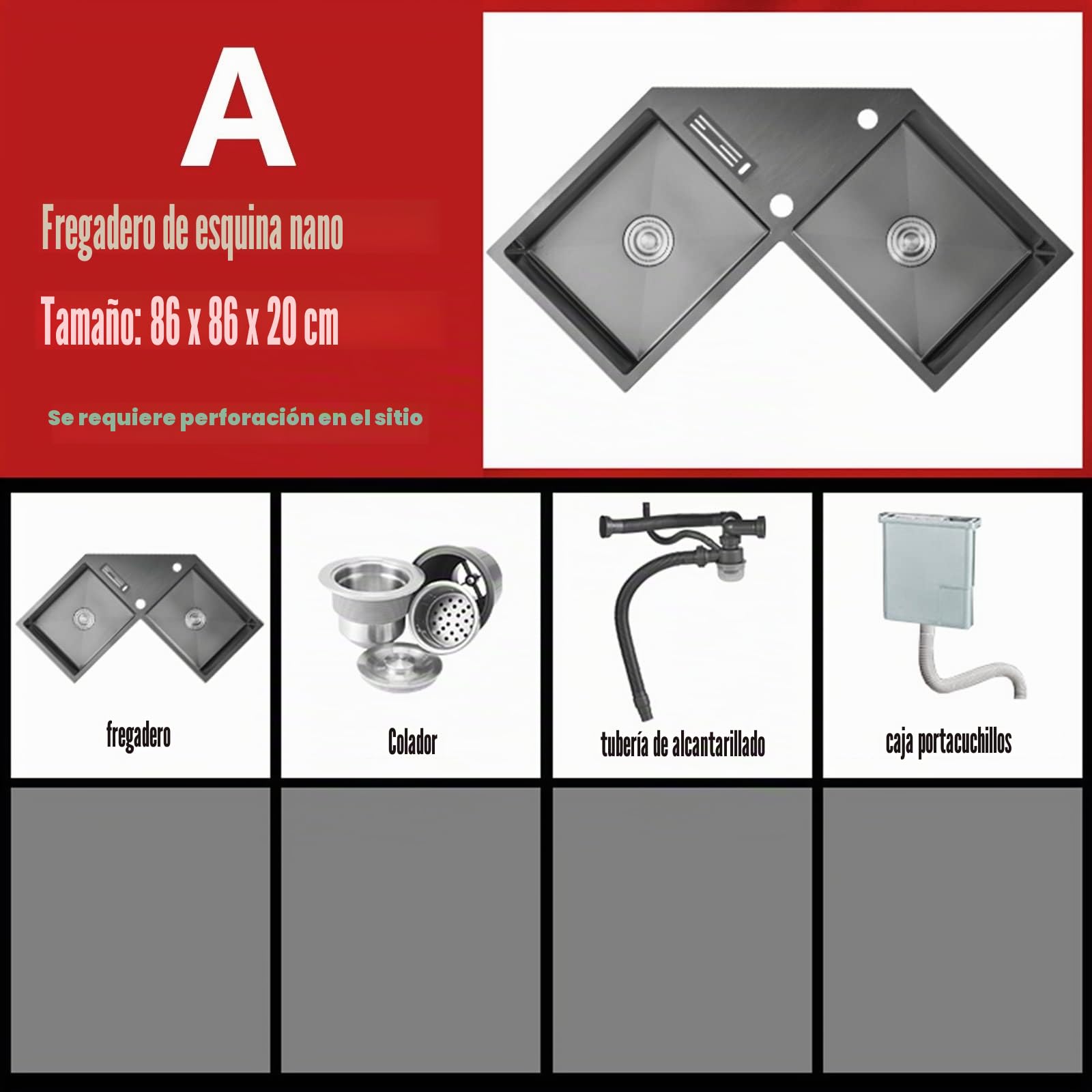 Fregadero de Cocina Nuevo Fregadero de Esquina Nano Fregadero de Acero Inoxidable 304 Fregadero Engrosado con Recubrimiento Nano y Caja portacuchillos Adecuado para Barra casera (Color: A, T
