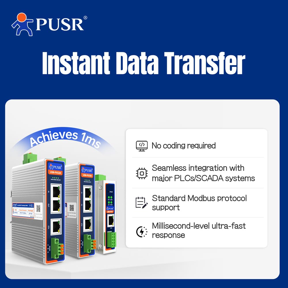 Convertisseur de protocole industriel Profinet vers Modbus RTU/TCP Master Support TIA Portal/STEP7 Dual Port Ethernet Switch GSD Fichier fourni USR-PX530