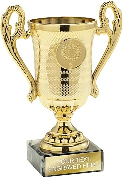 Classic Trophy Cup   145mm Tall with Black Marble Base | Award Trophy for Competitions, Sports, Corporate Events & School Achievements, Available in Gold , Silver & Bronze, with free engraved plate.