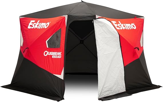 Eskimo Outbreak Portable Pop-Up Ice Fishing Shelter, Stormshield Insulated Fabric, No Trip Door, Durable Hub Design, Deluxe Tie Downs