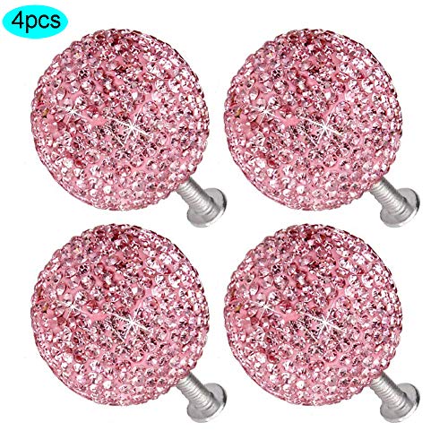 Pomos de cristal para cajón, juegos de 4 tiradores de puerta de cocina, tiradores de armario, pomos de puerta con diamantes de imitación, rosa
