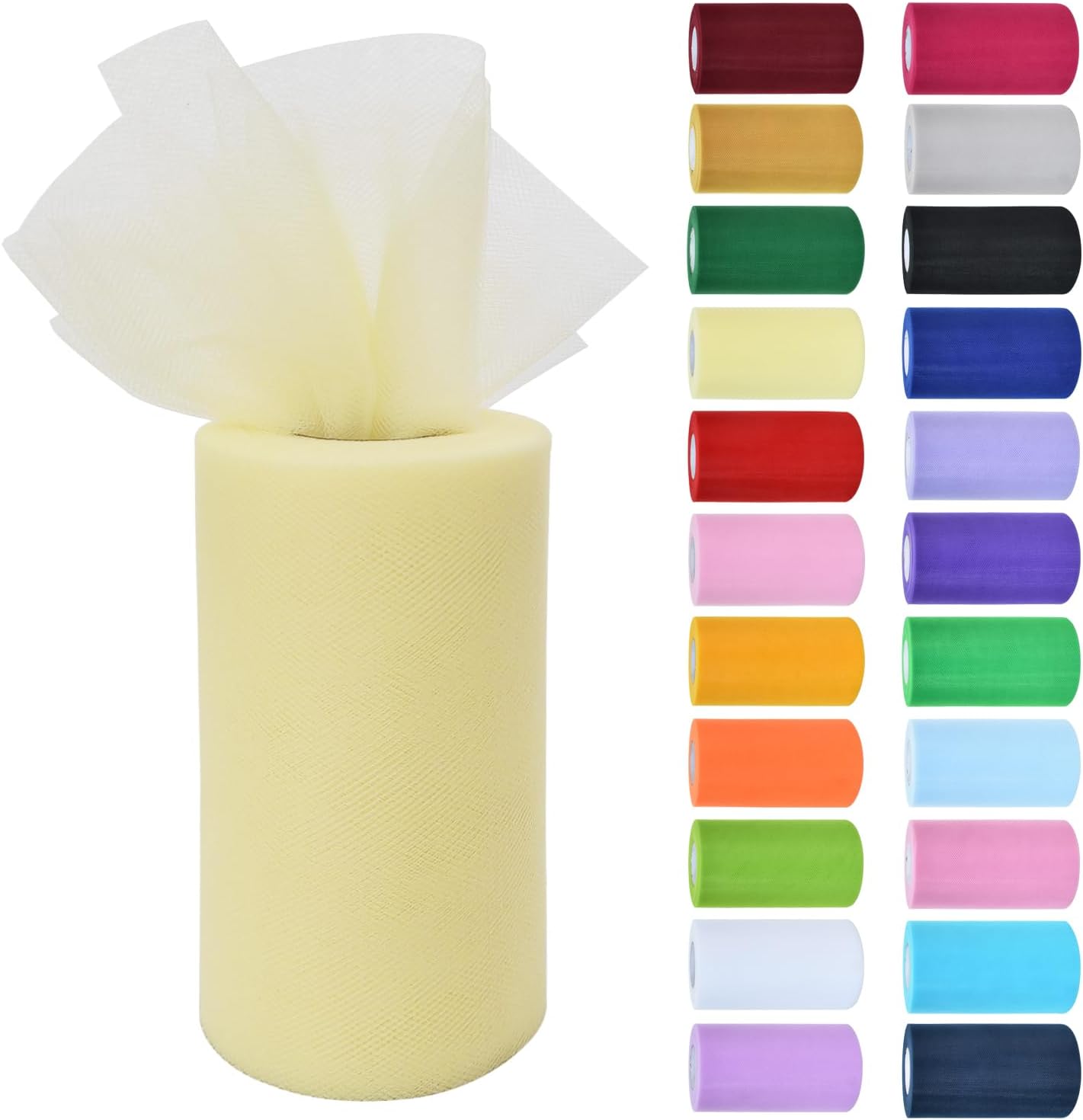 Light Yellow Tulle Fabric Rolls 6 Inch by 50 Yards (150 feet) Fabric Spool Tulle Ribbon for DIY Tutu Bow Baby Shower Birthday Party Wedding Decorations Christmas Craft Party Supplies
