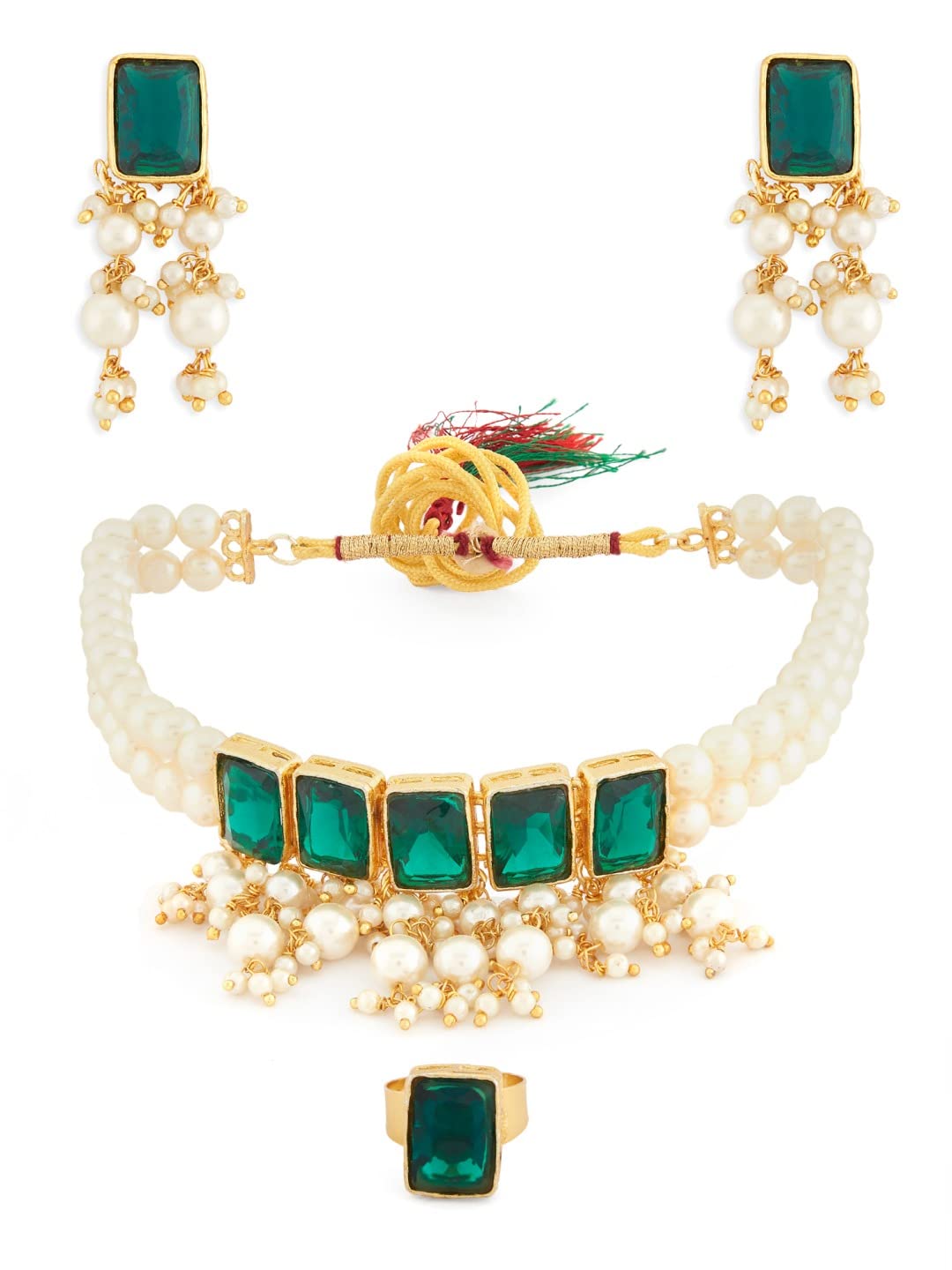 See full amazon price history chart for ZAVERI PEARLS Green Stones Multistrand Pearls Cluster Choker Necklace Earring & Ring Set For Women-ZPFK13199 ZAVERI PEARLS Green Stones Multistrand Pearls Cluster Choker Necklace Earring & Ring Set For Women-ZPFK13199 (B09ZHSVD36) Amazon Price History, Amazon Price Tracker