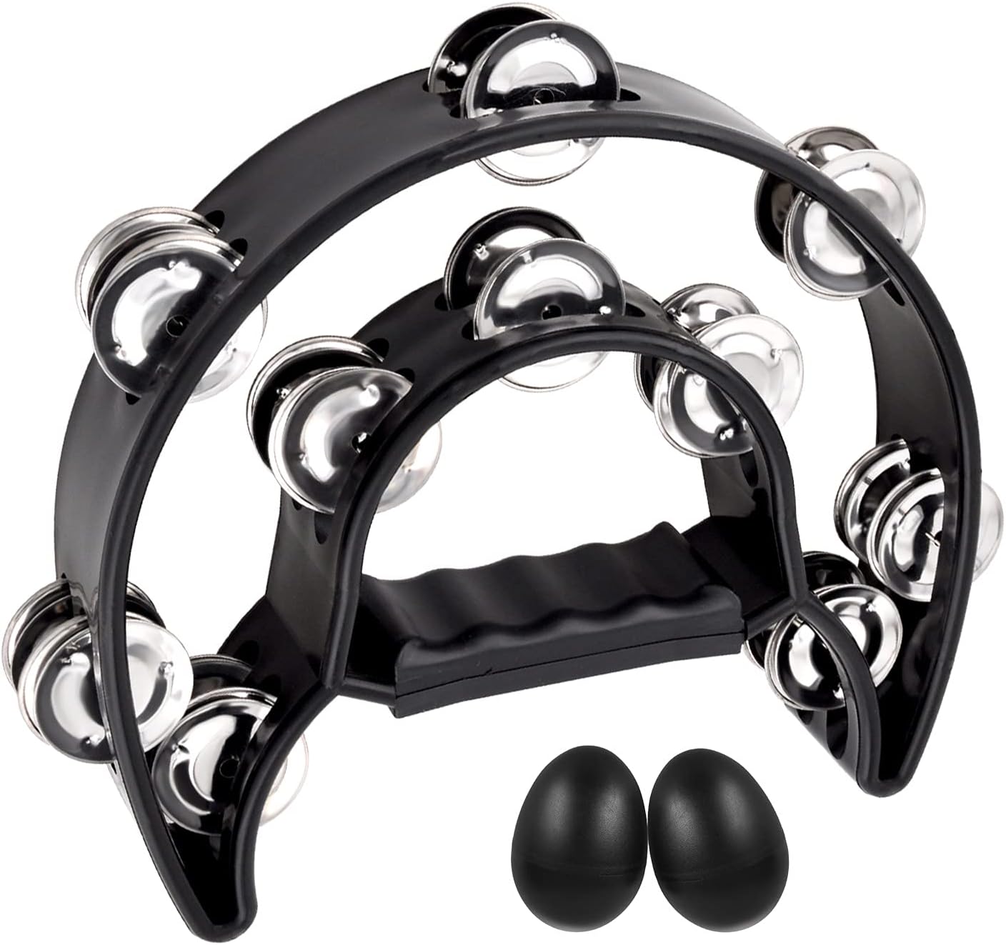 Double Row Tambourine Black Hand Percussion Half Moon for adult