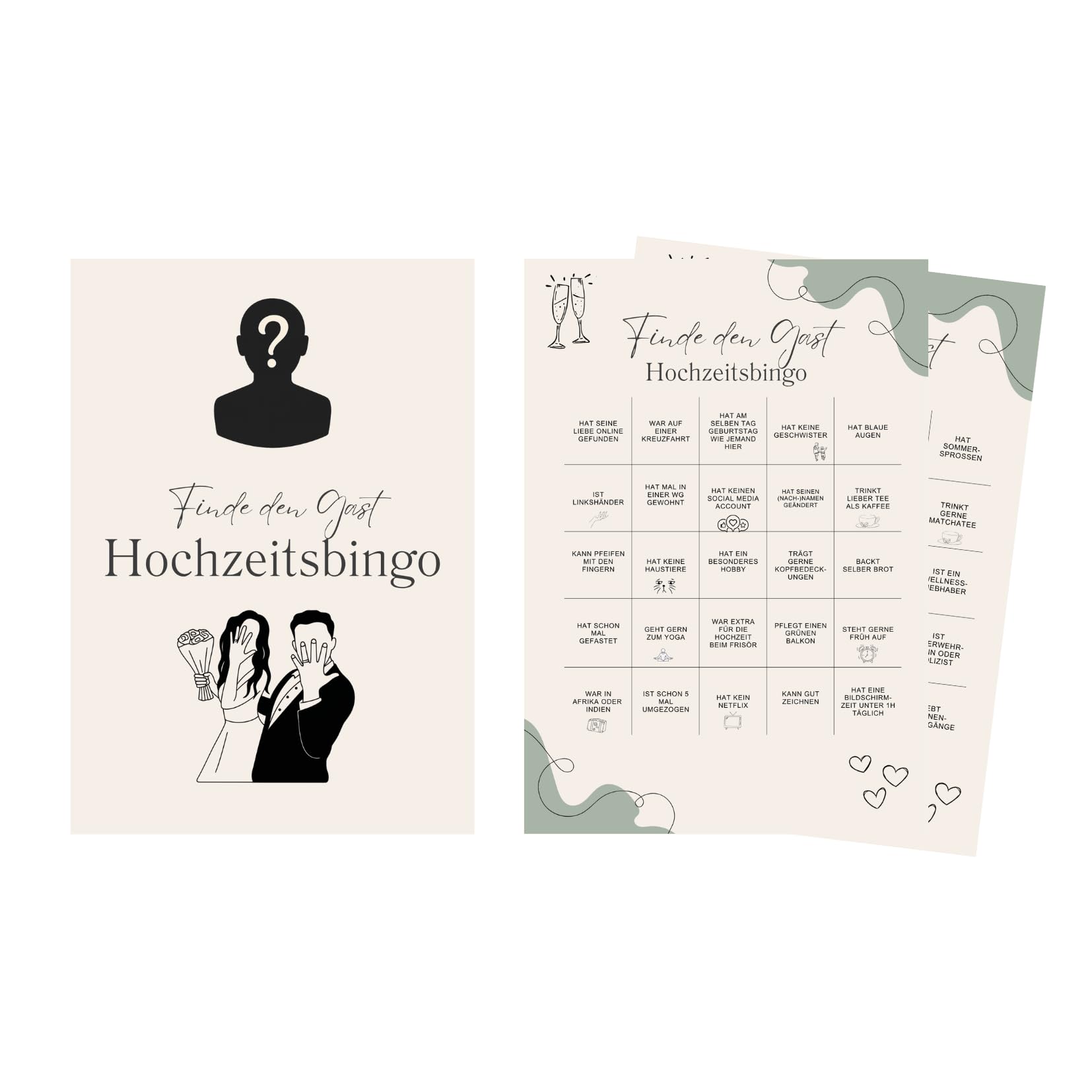 M Diagne 25 Cards Wedding Bingo, Wedding Quiz, Wedding Games for Guests to Get to Know in DIN A5, Wedding Gift (Wedding Bingo Pack of 50)